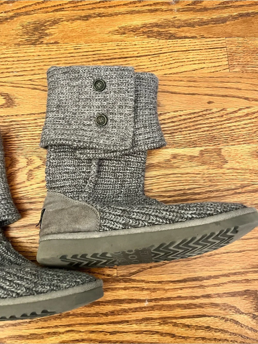 UGG Cozy Knit Fold-Over Boot Slippers in Heather Gray